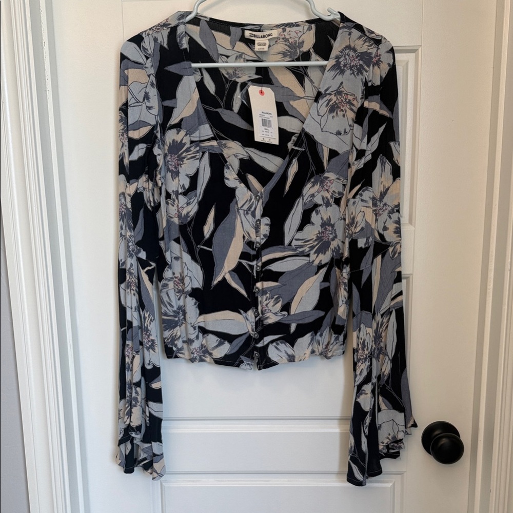 Billabong Black and Cream Floral Blouse